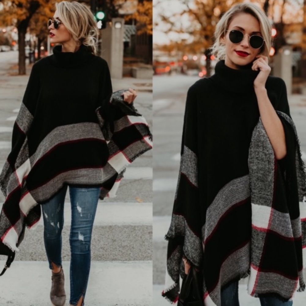 Sample Sale! New Comfy Cozy Chic Plaid Poncho - Picture 4 of 7